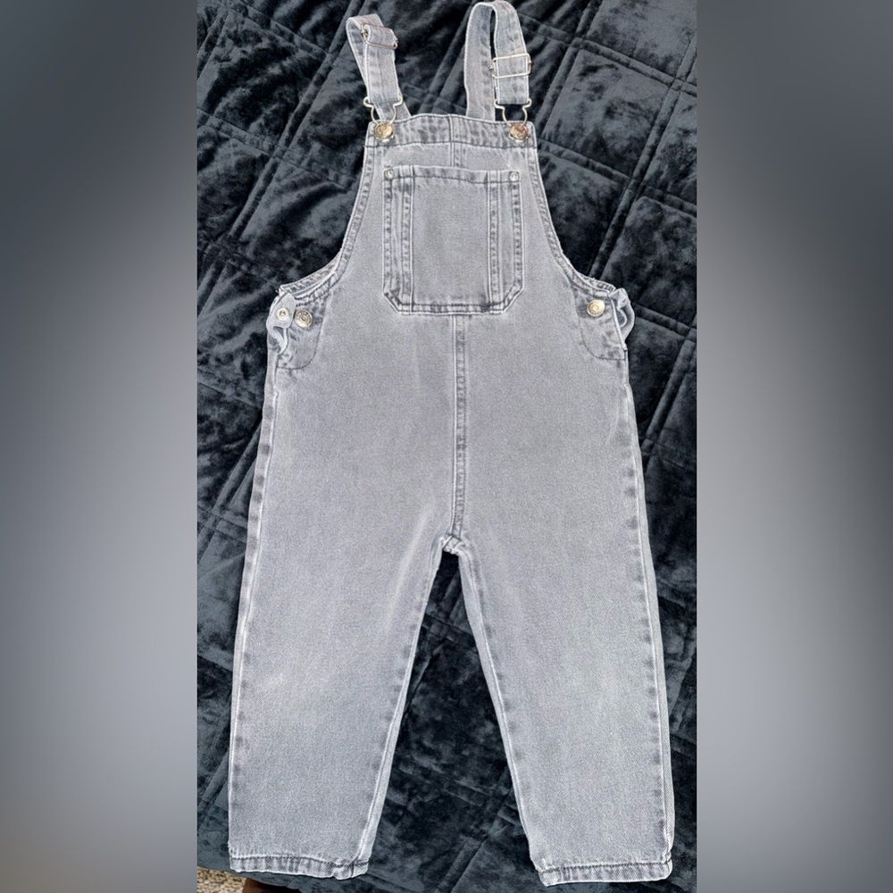 Zara Kids Light Grey Denim Overalls with Front Bib